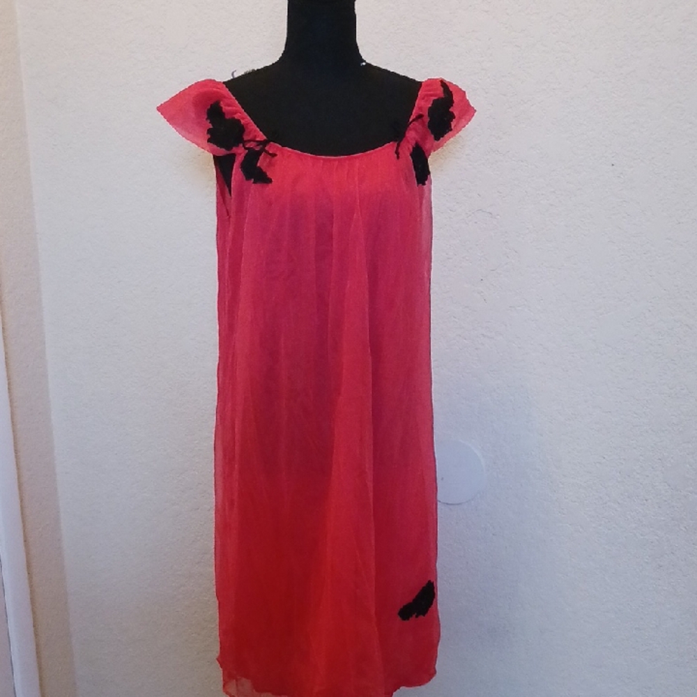 Vintage Slip Dress Red Dress with Black Accents